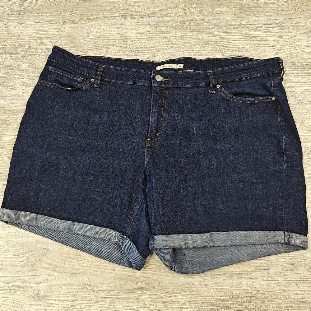 Levi's Womens Navy Blue Denim Classic Mid Rise Cuffed Shorts Size 24W